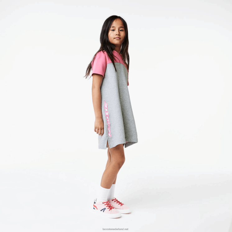 Lacoste Colorblock jurk met kap van biologisch katoen 0828H3079 grijs chine roze ew1 meisjes
