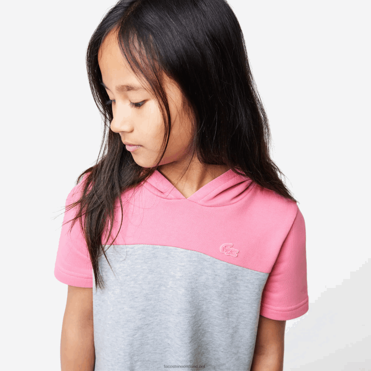 Lacoste Colorblock jurk met kap van biologisch katoen 0828H3079 grijs chine roze ew1 meisjes