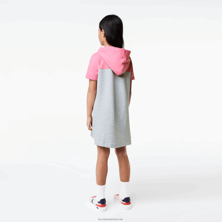 Lacoste Colorblock jurk met kap van biologisch katoen 0828H3079 grijs chine roze ew1 meisjes
