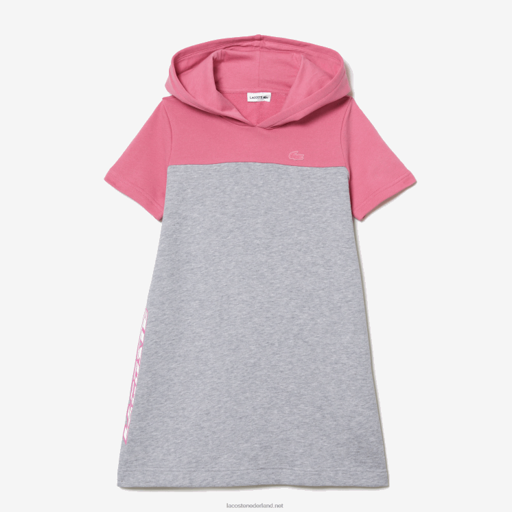 Lacoste Colorblock jurk met kap van biologisch katoen 0828H3079 grijs chine roze ew1 meisjes