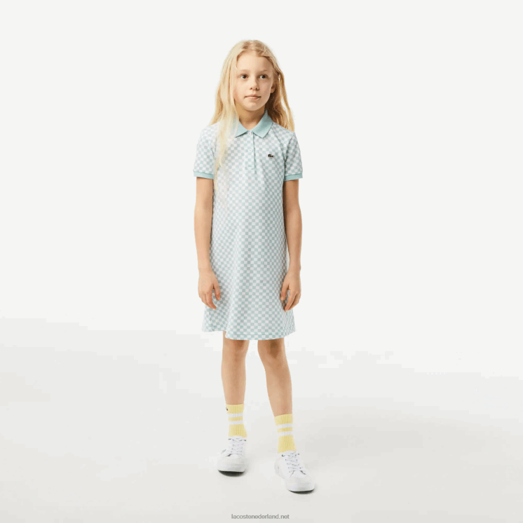 Lacoste Geruite polojurk van biologisch katoen 0828H3092 lichtgroen wit dj3 meisjes