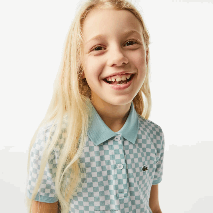 Lacoste Geruite polojurk van biologisch katoen 0828H3092 lichtgroen wit dj3 meisjes