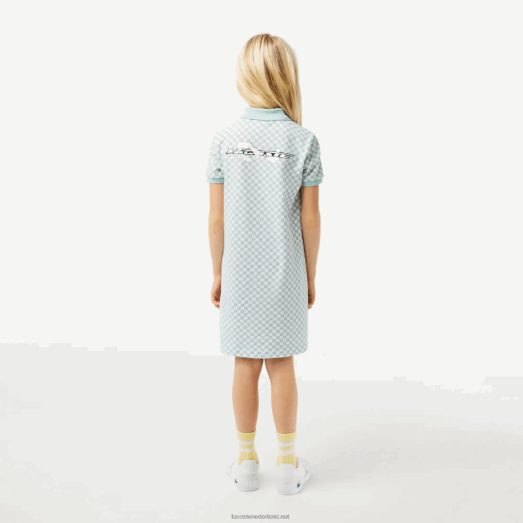 Lacoste Geruite polojurk van biologisch katoen 0828H3092 lichtgroen wit dj3 meisjes