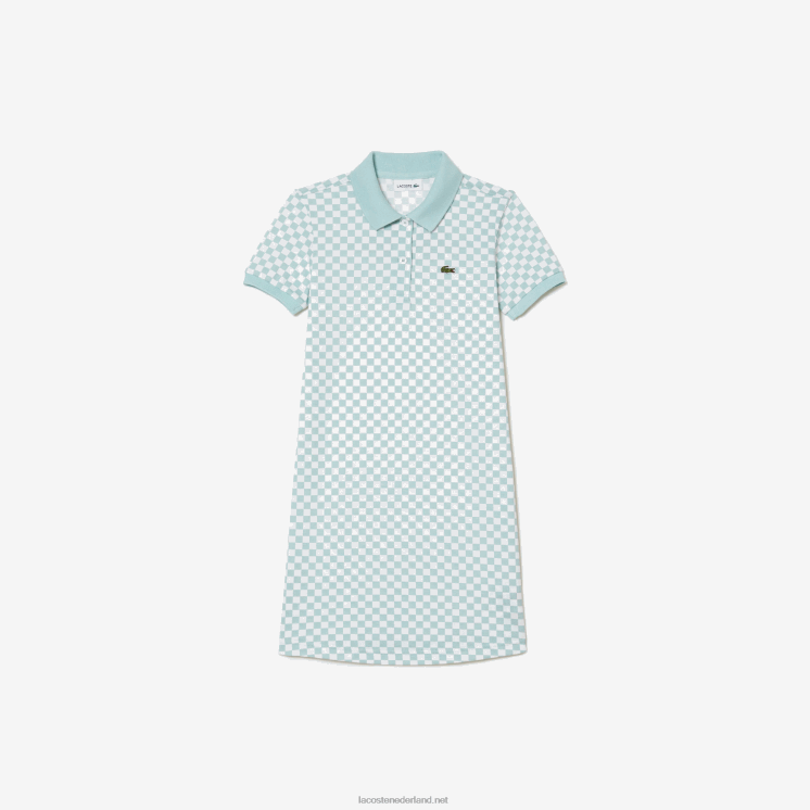 Lacoste Geruite polojurk van biologisch katoen 0828H3092 lichtgroen wit dj3 meisjes