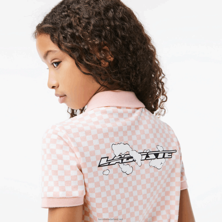 Lacoste Geruite polojurk van biologisch katoen 0828H3093 roze wit nw5 meisjes