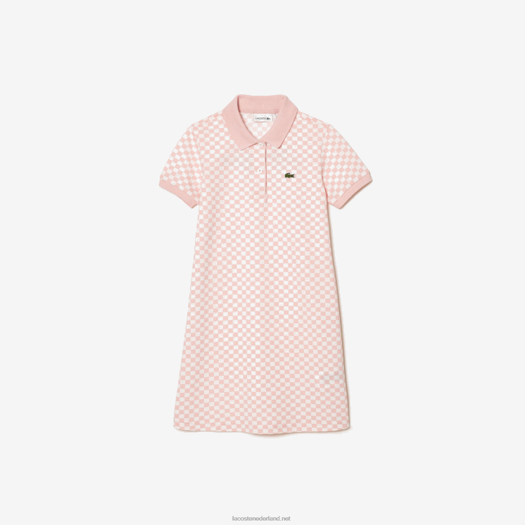 Lacoste Geruite polojurk van biologisch katoen 0828H3093 roze wit nw5 meisjes
