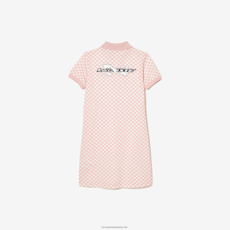 Lacoste Geruite polojurk van biologisch katoen 0828H3093 roze wit nw5 meisjes