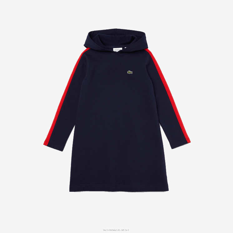 Lacoste Jurk met contrasterende band en capuchon 0828H3274 marineblauw rood 7st meisjes