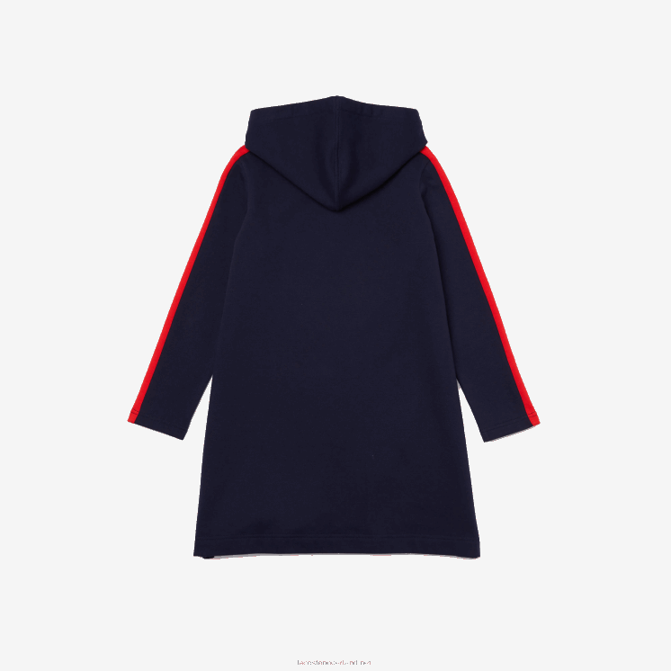 Lacoste Jurk met contrasterende band en capuchon 0828H3274 marineblauw rood 7st meisjes