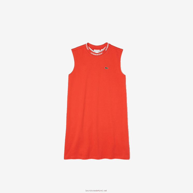 Lacoste T-shirtjurk van katoenjersey met ronde hals en logo 0828H3085 oranje 02k meisjes