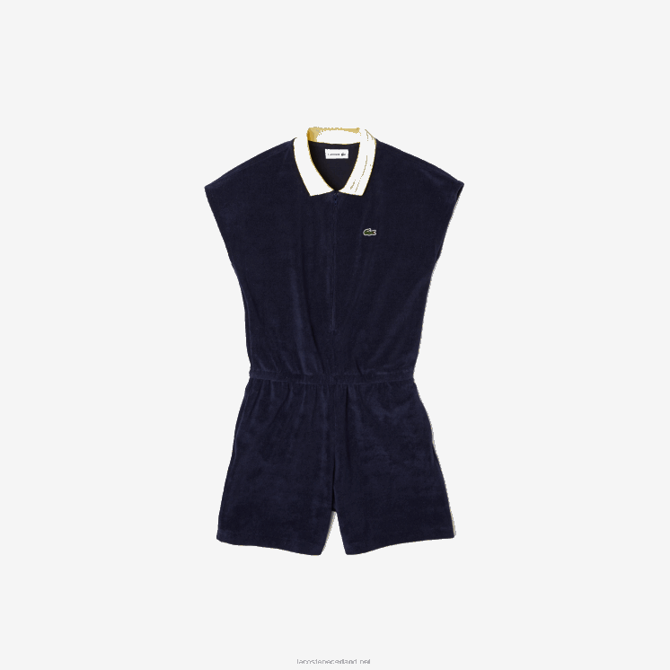 Lacoste badstof katoenen playsuit 0828H3307 marineblauw geel wit gsw meisjes