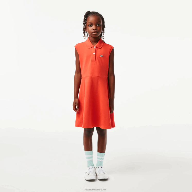 Lacoste fit & flare stretch piqué polojurk 0828H3078 oranje 02k meisjes
