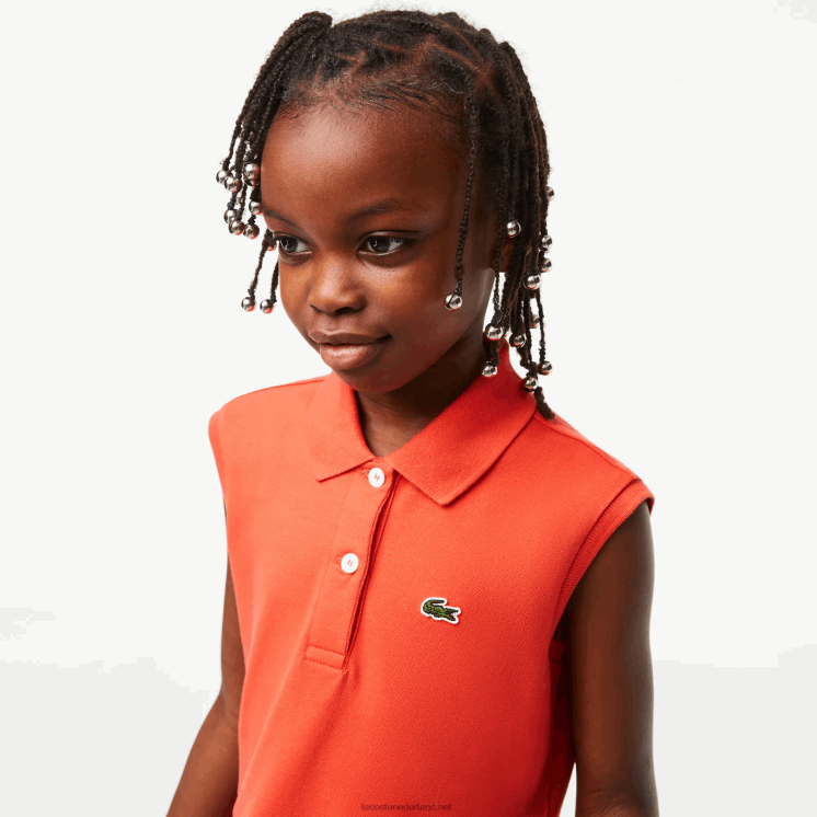 Lacoste fit & flare stretch piqué polojurk 0828H3078 oranje 02k meisjes