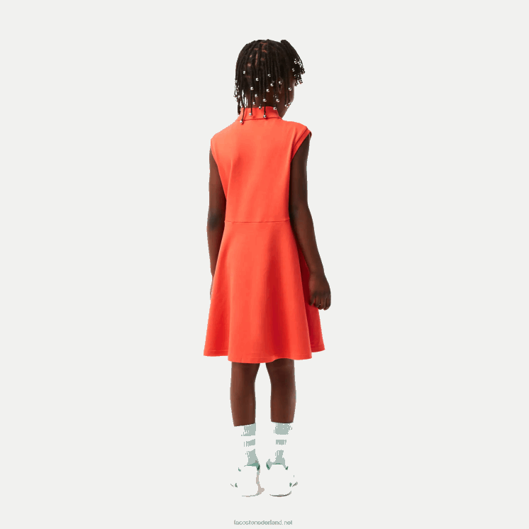 Lacoste fit & flare stretch piqué polojurk 0828H3078 oranje 02k meisjes