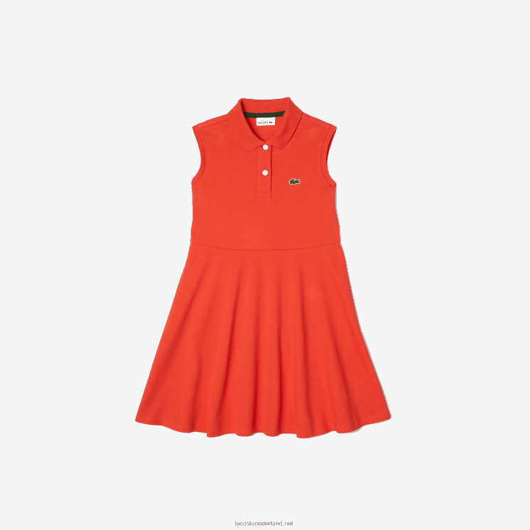 Lacoste fit & flare stretch piqué polojurk 0828H3078 oranje 02k meisjes
