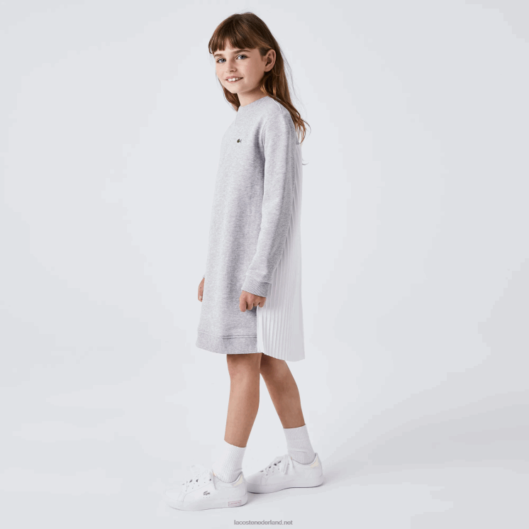 Lacoste geplooide katoenen fleece jurk 0828H3286 grijze chine ca meisjes