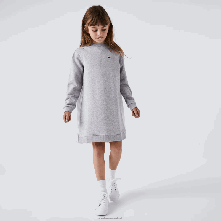 Lacoste geplooide katoenen fleece jurk 0828H3286 grijze chine ca meisjes