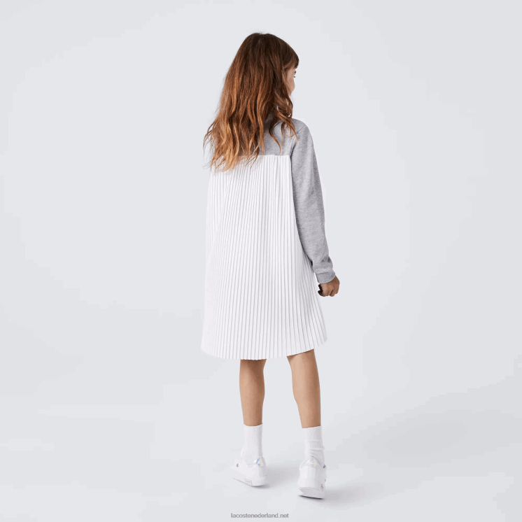 Lacoste geplooide katoenen fleece jurk 0828H3286 grijze chine ca meisjes