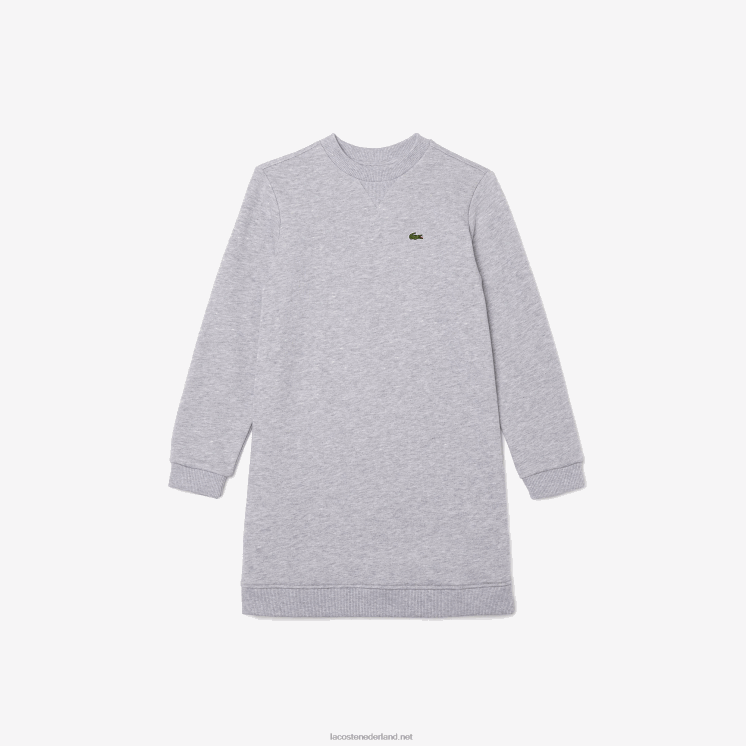 Lacoste geplooide katoenen fleece jurk 0828H3286 grijze chine ca meisjes