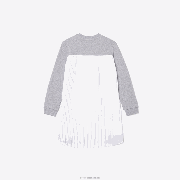 Lacoste geplooide katoenen fleece jurk 0828H3286 grijze chine ca meisjes
