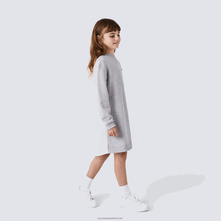 Lacoste geplooide katoenen fleece jurk 0828H3286 grijze chine ca meisjes