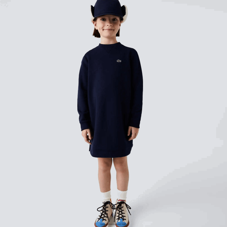 Lacoste geplooide katoenen fleece jurk 0828H3287 marineblauw 166 meisjes