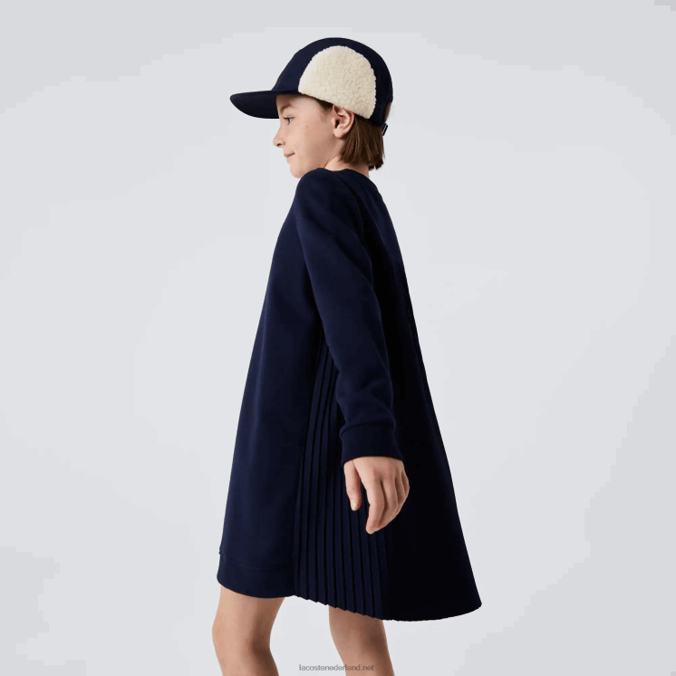 Lacoste geplooide katoenen fleece jurk 0828H3287 marineblauw 166 meisjes