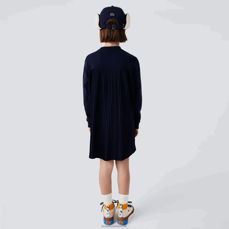 Lacoste geplooide katoenen fleece jurk 0828H3287 marineblauw 166 meisjes