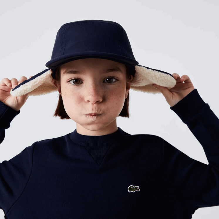 Lacoste geplooide katoenen fleece jurk 0828H3287 marineblauw 166 meisjes