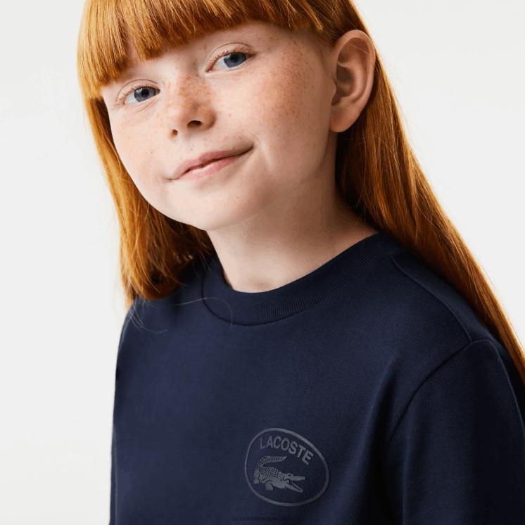 Lacoste katoenen jersey jurk met contrasterende taille 0828H3270 marineblauw 166 meisjes