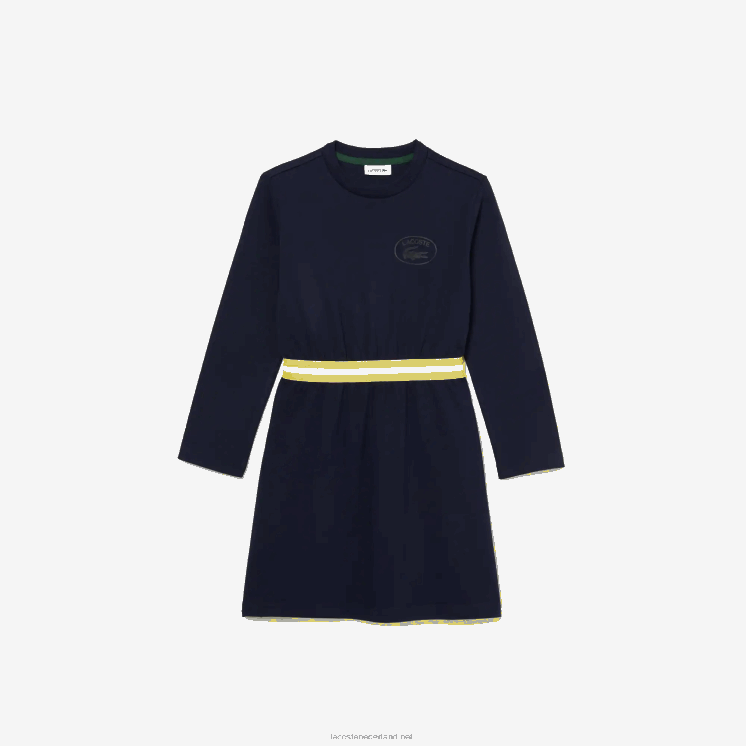 Lacoste katoenen jersey jurk met contrasterende taille 0828H3270 marineblauw 166 meisjes