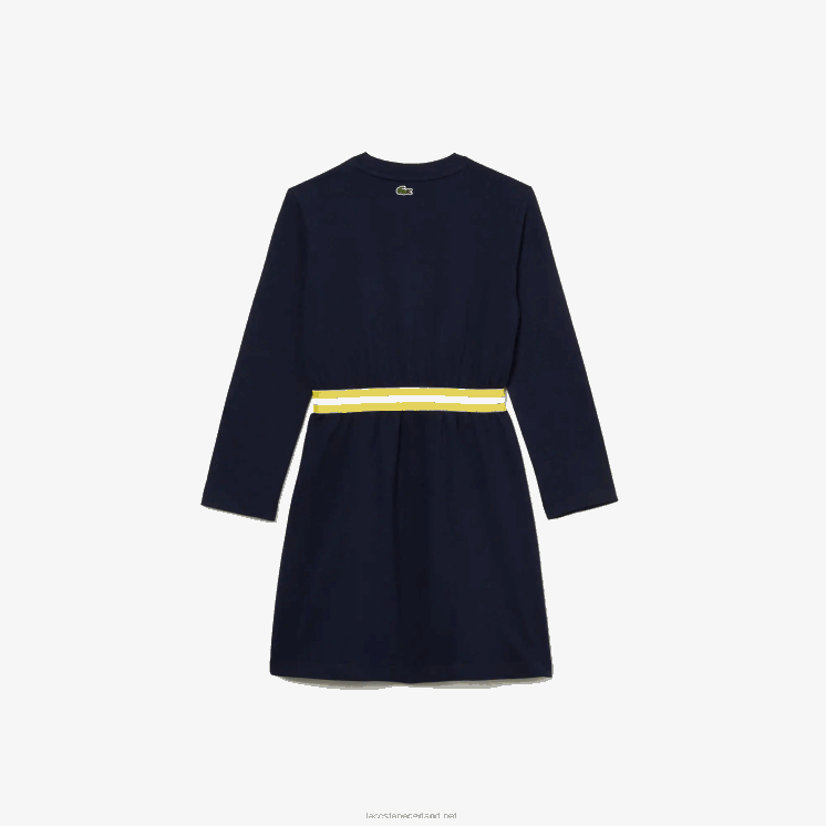 Lacoste katoenen jersey jurk met contrasterende taille 0828H3270 marineblauw 166 meisjes