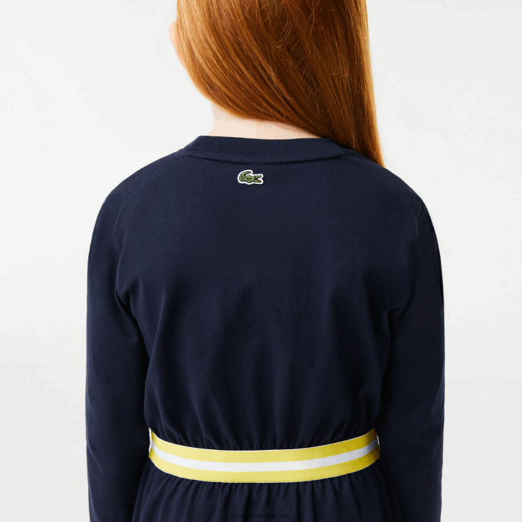 Lacoste katoenen jersey jurk met contrasterende taille 0828H3270 marineblauw 166 meisjes