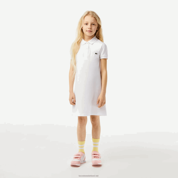 Lacoste katoenen polojurk 0828H3082 wit 001 meisjes