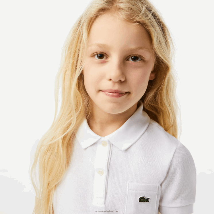 Lacoste katoenen polojurk 0828H3082 wit 001 meisjes