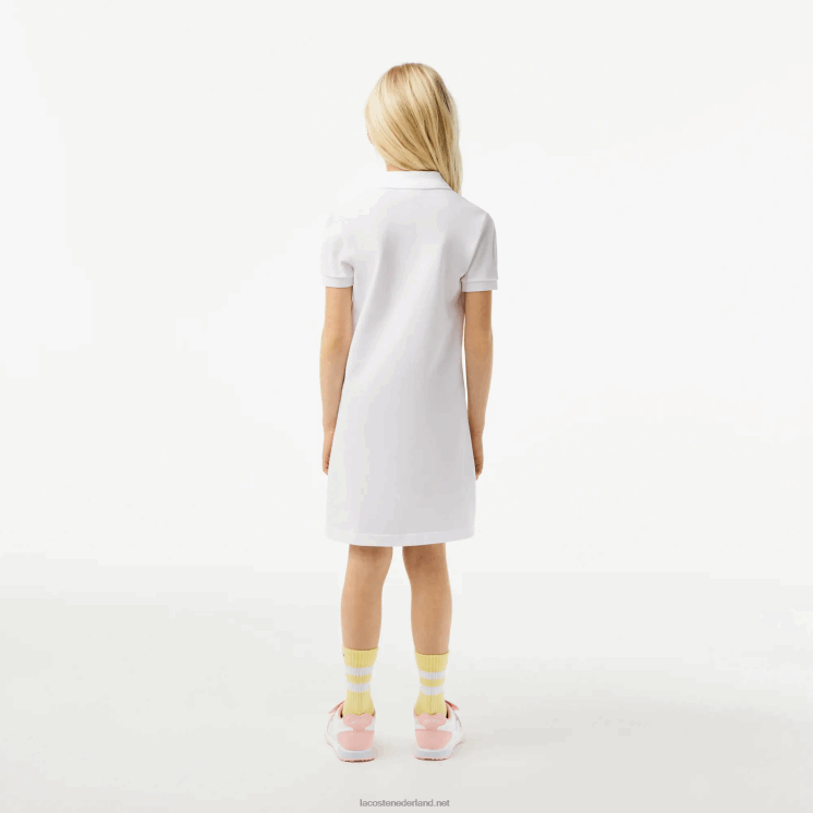 Lacoste katoenen polojurk 0828H3082 wit 001 meisjes