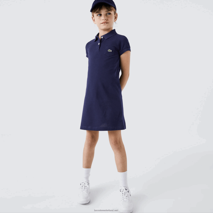 Lacoste katoenen polojurk 0828H3083 marineblauw 166 meisjes