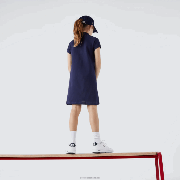 Lacoste katoenen polojurk 0828H3083 marineblauw 166 meisjes