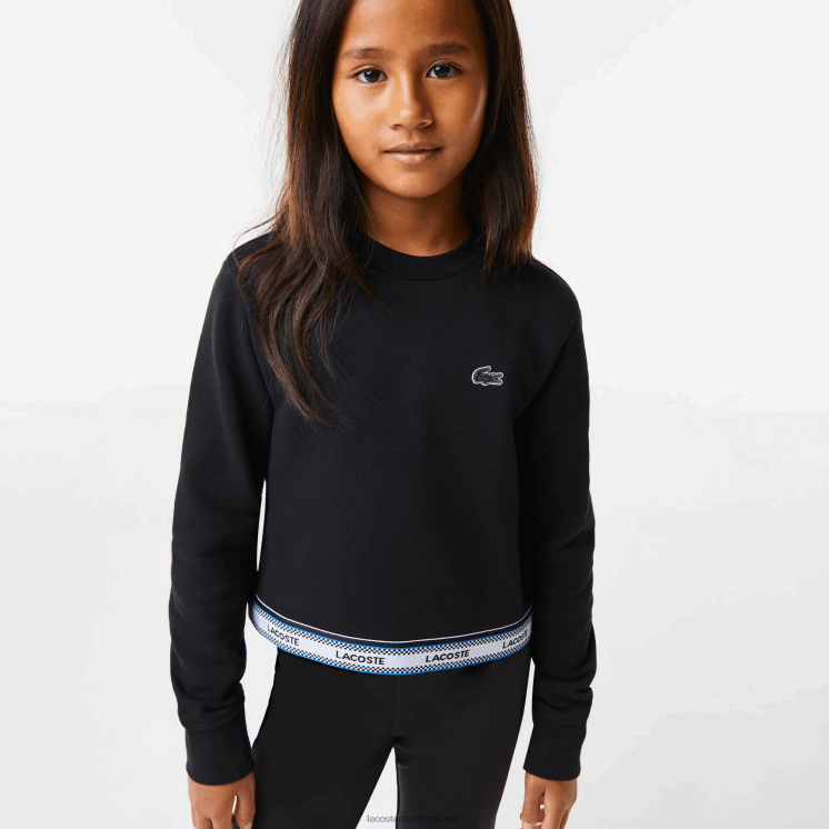 Lacoste korte sweater met bedrukte band 0828H3206 zwart 031 meisjes