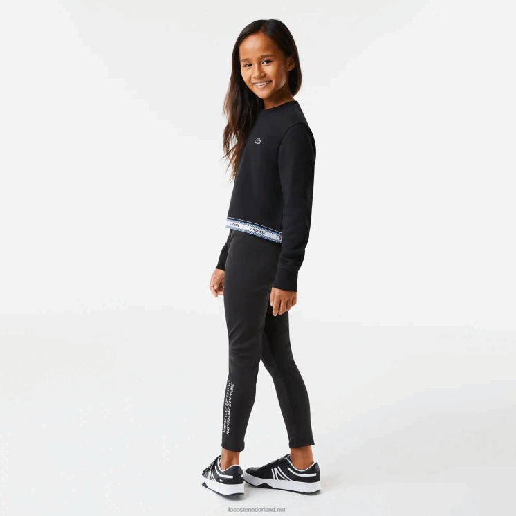 Lacoste korte sweater met bedrukte band 0828H3206 zwart 031 meisjes