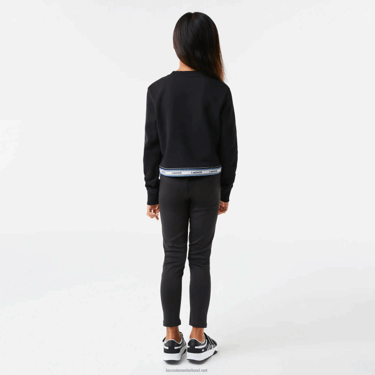 Lacoste korte sweater met bedrukte band 0828H3206 zwart 031 meisjes