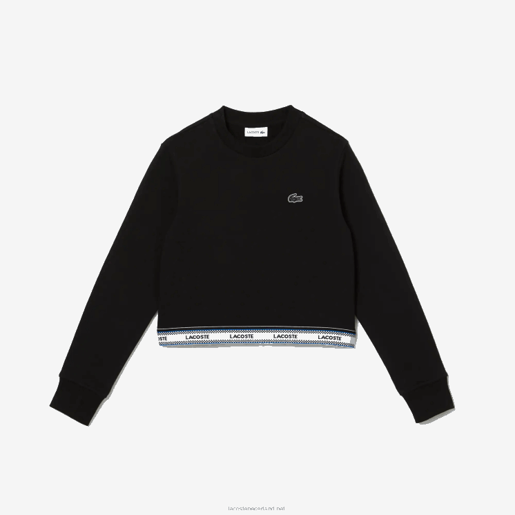 Lacoste korte sweater met bedrukte band 0828H3206 zwart 031 meisjes