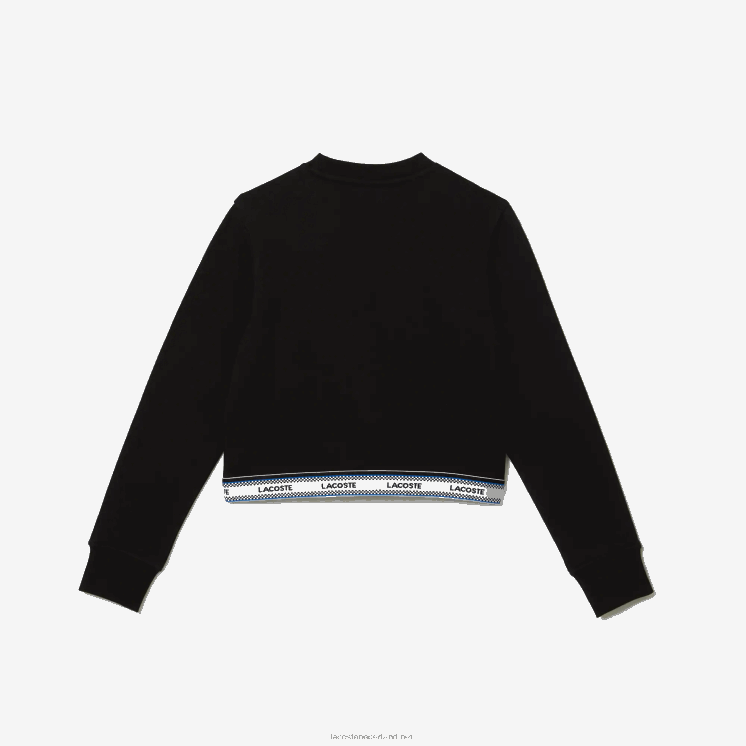 Lacoste korte sweater met bedrukte band 0828H3206 zwart 031 meisjes