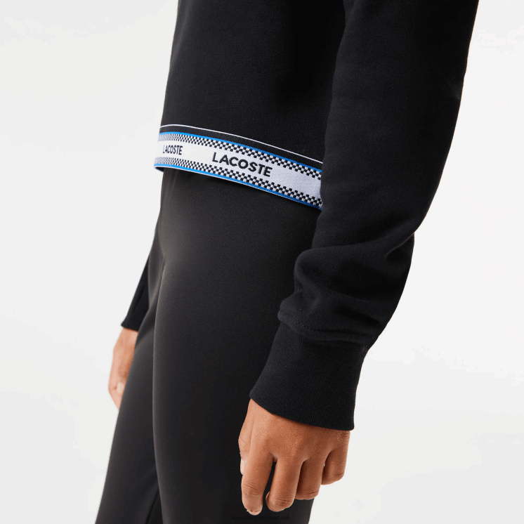 Lacoste korte sweater met bedrukte band 0828H3206 zwart 031 meisjes