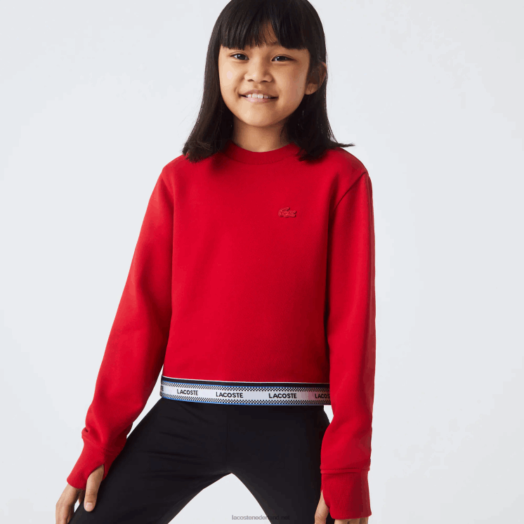 Lacoste korte sweater met bedrukte band 0828H3207 rood 240 meisjes