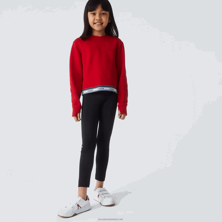 Lacoste korte sweater met bedrukte band 0828H3207 rood 240 meisjes