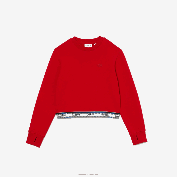 Lacoste korte sweater met bedrukte band 0828H3207 rood 240 meisjes