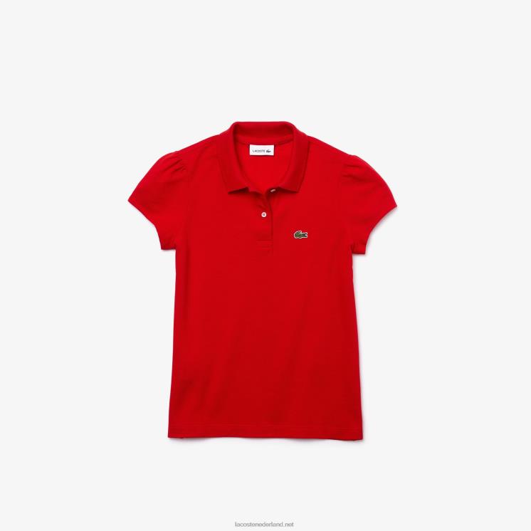 Lacoste mini piqué polo met geschulpte kraag 0828H2948 rood 240 meisjes
