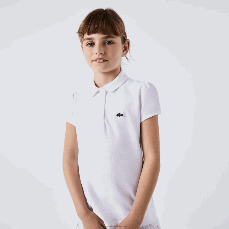 Lacoste mini piqué polo met geschulpte kraag 0828H2950 wit 001 meisjes