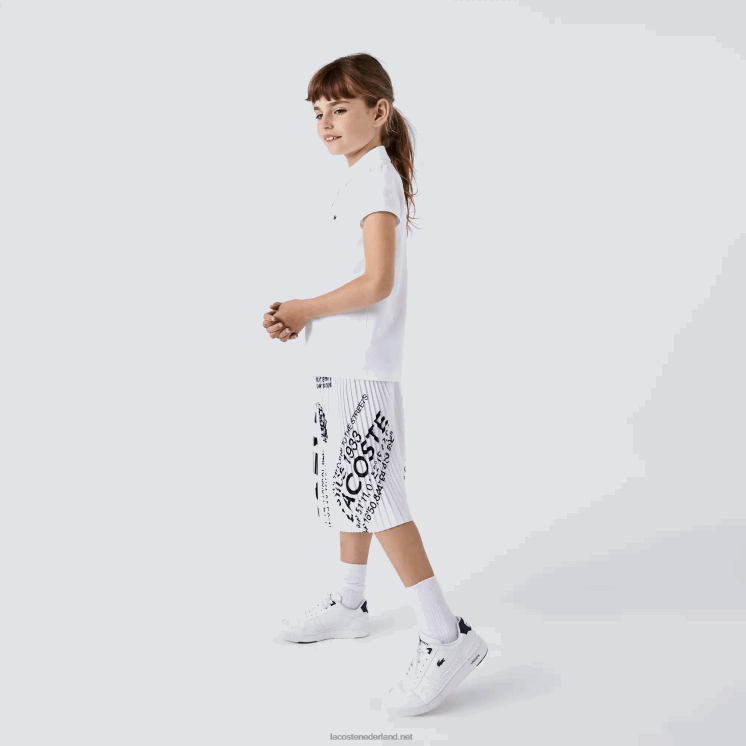 Lacoste mini piqué polo met geschulpte kraag 0828H2950 wit 001 meisjes